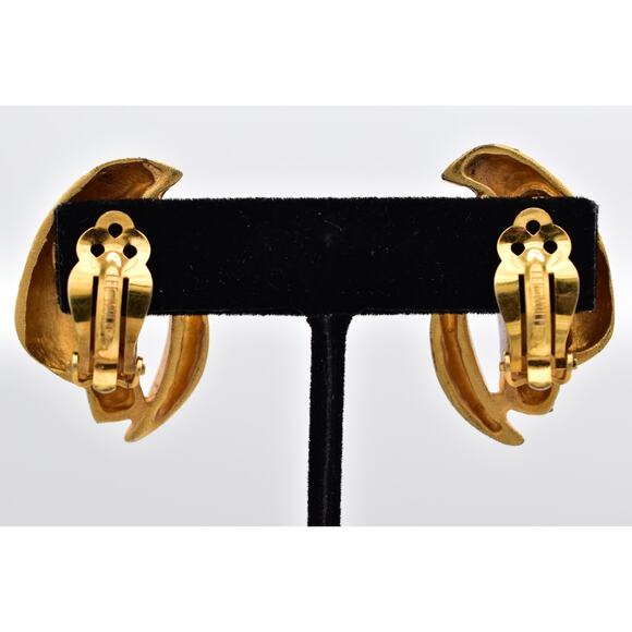 Lee Wolfe Vintage Clip On Earrings Brushed Gold Silver Satin Chunky Signed BinAV - Picture 10 of 12